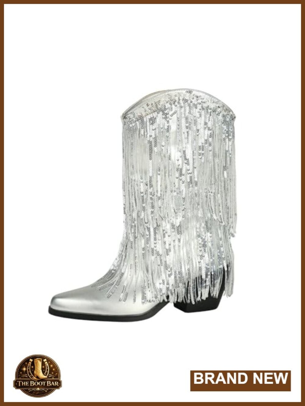 Faux Leather Fringe Sequin Platform Western Ankle Boots